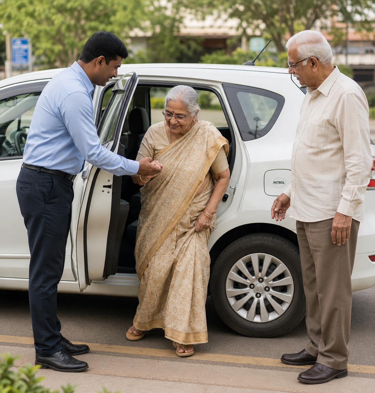 Professional driver seated inside a car